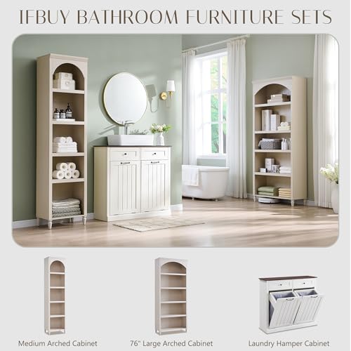 Image of IFBUY 76 inch Arched Bathroom Storage Cabinet, Large Arched Cabinet, Cream