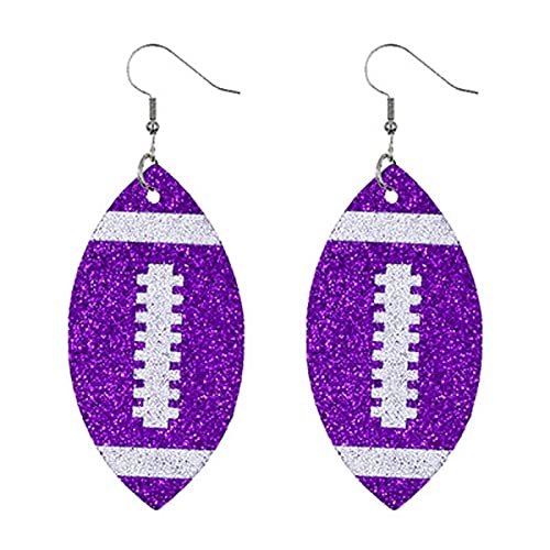 Handmade Colorful Faux Leather Football Drop Dangle Earrings Unique Sparkly Glitter Ball Earrings for Women Girls Gift Accessories Jewelry - Main Image