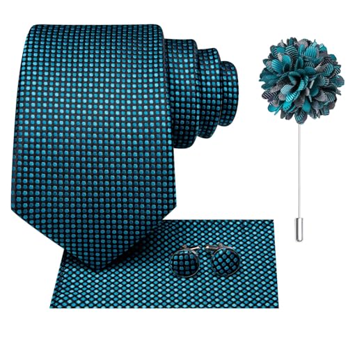 Image of Hi-Tie Men's Tie Lapel Pin Set Pocket Square Cufflinks Formal Woven Silk Tie Sets Wedding Party
