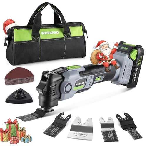 Image of WORKPRO 20V Oscillating Tool Kit, Cordless and Brushless 19,000 RPM Orbiting Multi Tool with 6 Variable Speeds, 3.6°Oscillation Angle, 21pcs Saw Accessories, 1 Rechargeable Battery and Carrying Bag