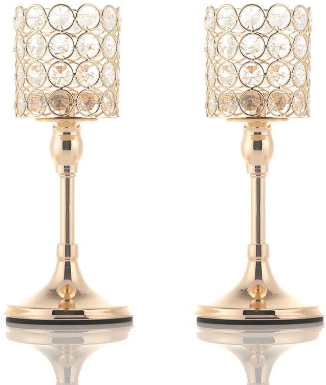 VINCIGANT 2 PCS Gold Crystal Cylinder Candle Holders for