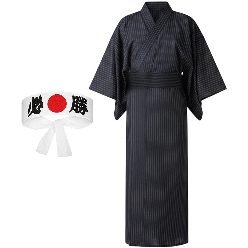 Kimono Japonés Yukata con Diadema para Hombre, Kimono Tradicional Samurái, Uniforme Hakama, Disfraz De Cosplay