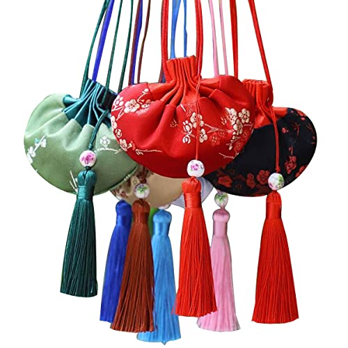 10 Bolsas de Seda Brocado Chinas para Monedas con Cordón miniatura 1