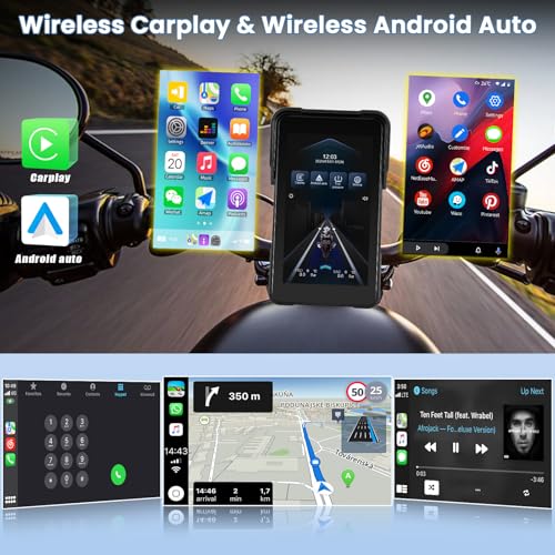 Navi Écran Moto sans Fil avec double Bluetooth pour CarPlay et Android Auto