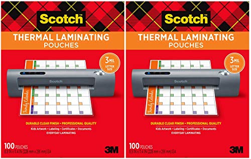 Scotch Thermal Laminating Pouches, 100-Pack, 8.9 x 11.4 inches, Letter Size Sheets (TP3854-100)(2-Pack)