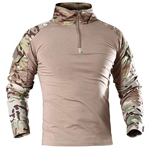 Camiseta táctica militar de manga larga transpirable caza combate camisetas de secado rápido al aire libre tops 1/4 cremallera frontal camuflaje Airsoft camisas, -, L Cover