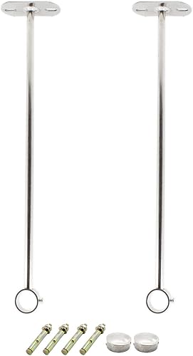 Miniatura 9 de Paquete de 2 soportes de montaje en techo, soporte de tubo de acero inoxidable para armario, soporte de tubería de techo, cortina de ducha, armario,