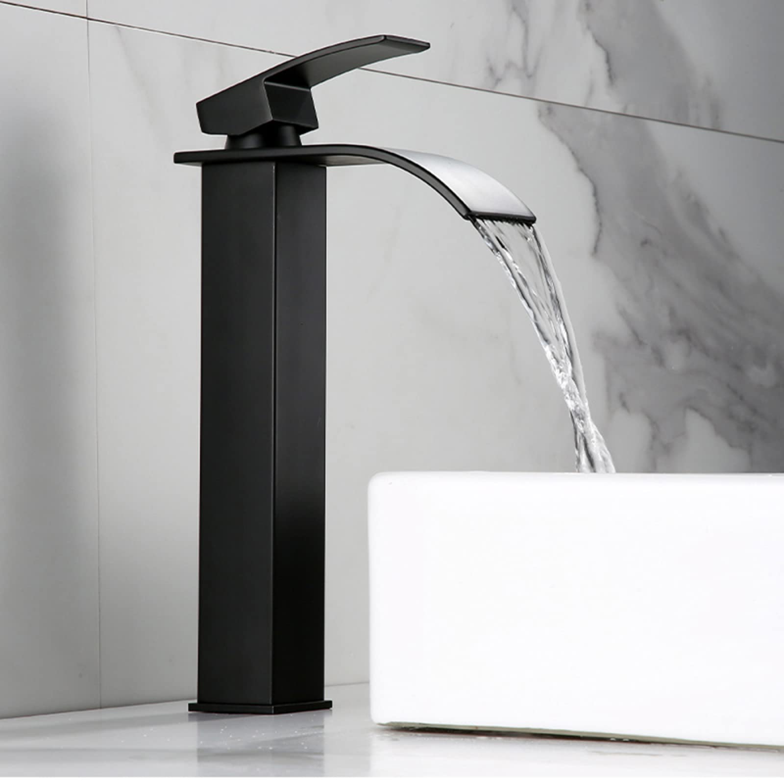 Robinet mitigeur cascade de salle de bain noir à poignée unique pour vasque