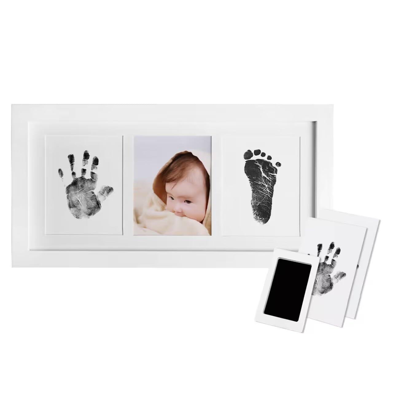 Norjews Baby Handabdruck und Fußabdruck Fotoalbum mit Zwei"CleanTouch" Stempelkissen und Vier Druckkarten - Babyhaut kommt nicht mit Farbe in Berührung, Das ideale Babyparty Geschenk