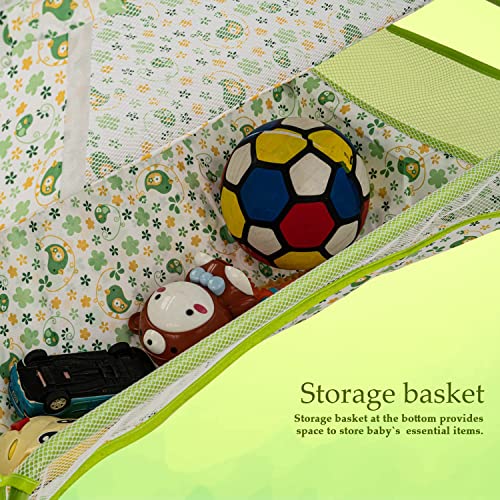 Image of BAYBEE Clora Baby Cradle and Swing with Mosquito Net | Jhula Palna for Newborns | 360 Rotating Lockable Wheels & Storage Basket | Green