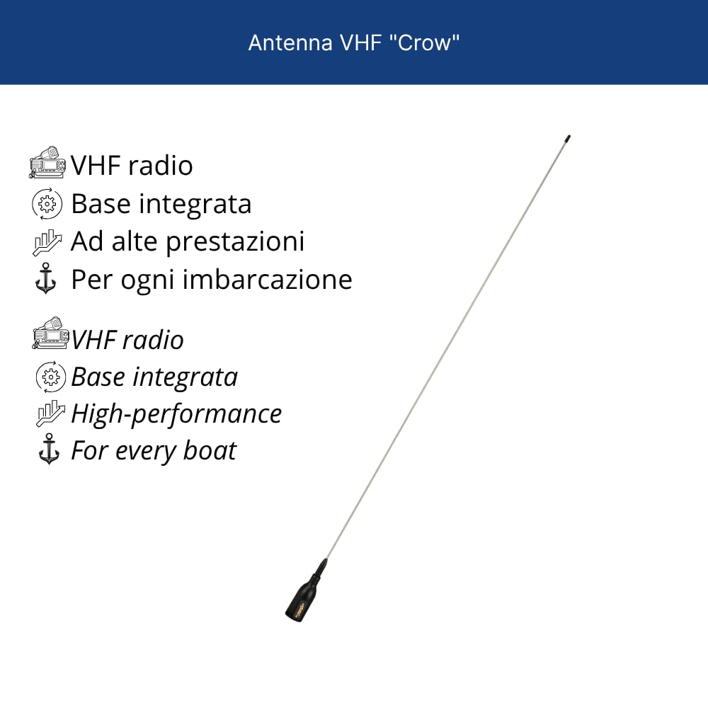 Glomex Antena morska VHF o wysokiej wydajności 6 dB, model SGV80SBBK (Crow), długi zasięg, stała instalacja, do łodzi żaglowych, silników, jachtów