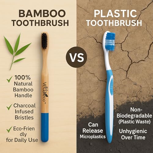 Image of Bamboo toothbrush for adults VEDAeco Wooden Tooth Brushes - Pack of 4