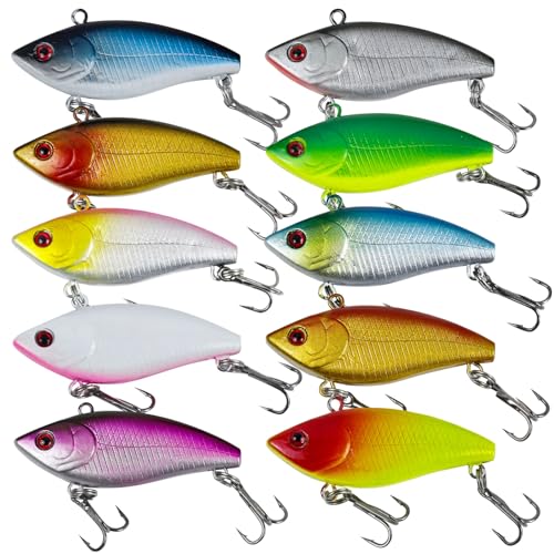 FREE FISHER 10Pcs Fishing Lures VIB Hard Baits Lipless Crankbaits Sinking Lures for Bass Trout Perch Salmon 2in/0.16oz