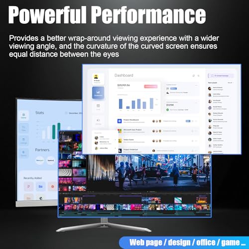 Image of All-in-One Desktop Computer PC, 24 inch FHD Curved Display Monitor I7 Quad-Core Desktop, 16G Ram 512G SSD, WiFi Bluetooth for Home Business Office Gaming