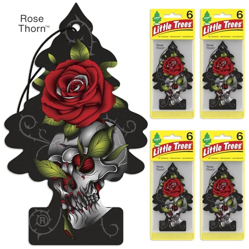 Image of LITTLE TREES Car Air Freshener | Hanging Tree Provides Long Lasting Scent for Auto and Home | 6 Air Fresheners |Rose Thorn (Pack of 24)