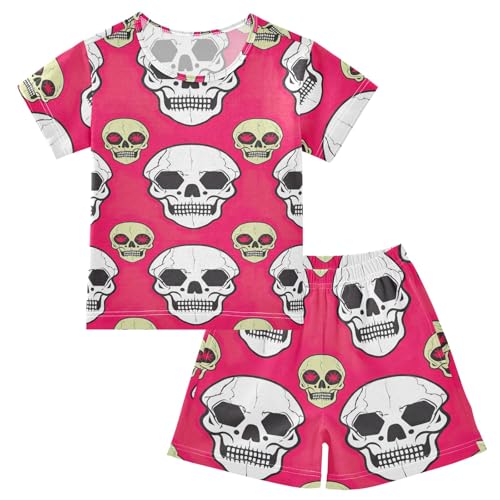 CHIFIGNO Short Sleeve Pajamas Set, Lightweight Summer Soft Pajamas with Pocket, Ages 5