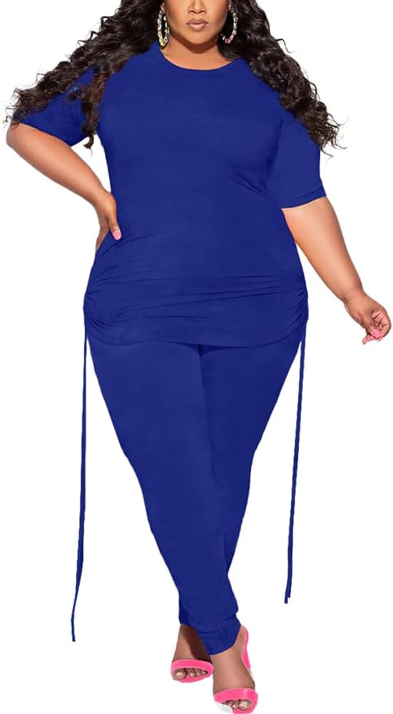 PINSV Women's Plus Size 2 Piece Outfits Sweatsuits Short Sleeve Jogger Sets Tracksuit - Image 2