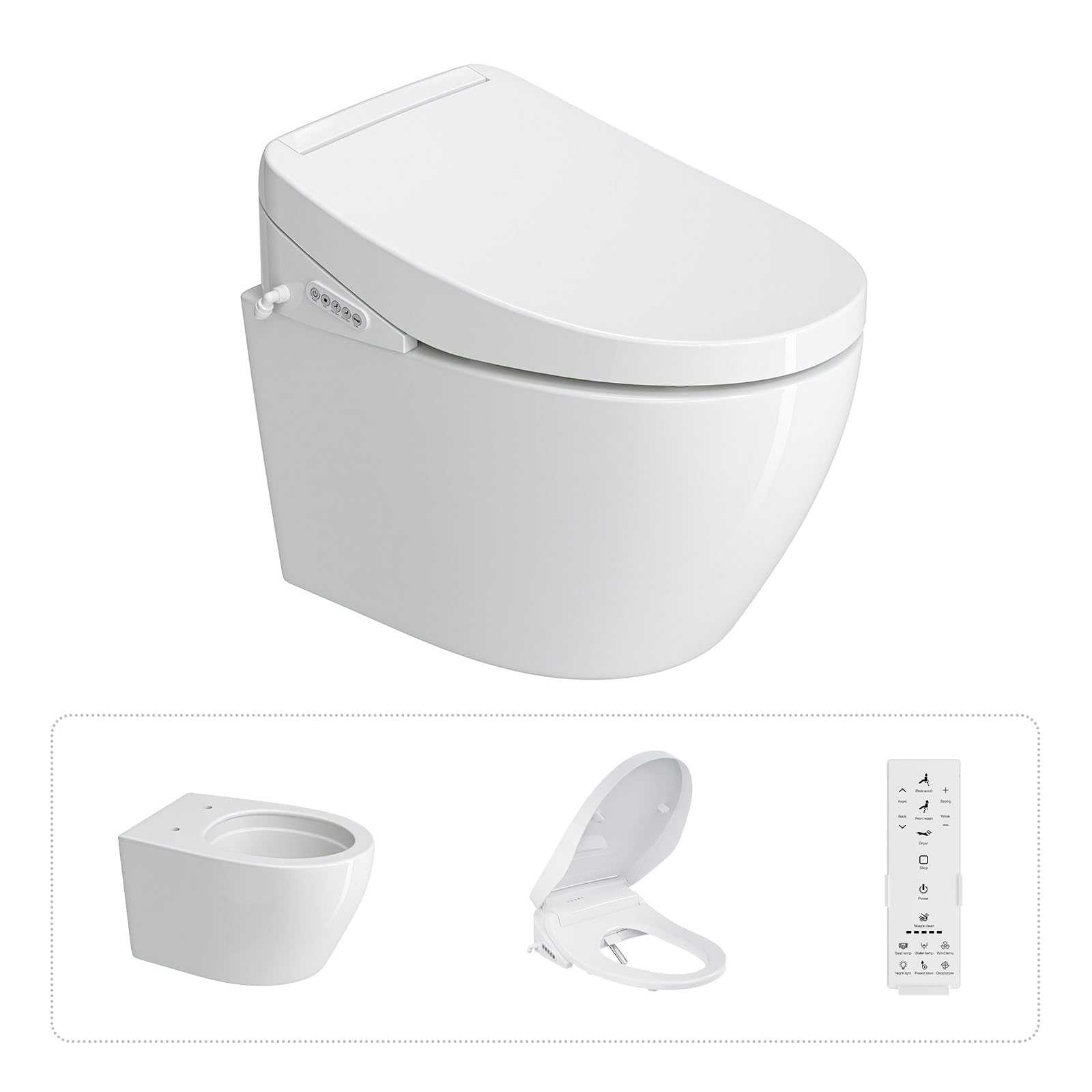 HOROW Wand WC Spülrandlos Set mit Intelligenter Toilettensitz O-form | Komplettpaket für keine Auswahlschwierigkeiten, Dusch WC Sitz mit umfassender Ausstattung, Hänge WC mit starker Spülkraft