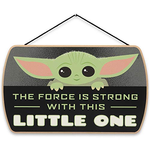 Image of Open Road Brands Disney Star Wars: The Mandalorian Baby Yoda Force is Strong with This Little One Hanging Wood Wall Decor - Grogu, The Child