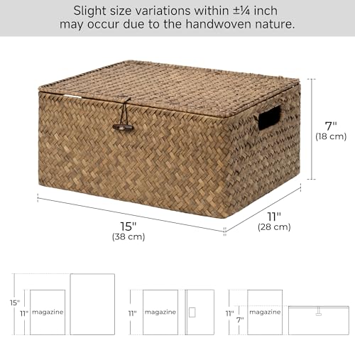 Image of StorageWorks Wicker Basket with Lid, Storage Baskets with Lids, Brown