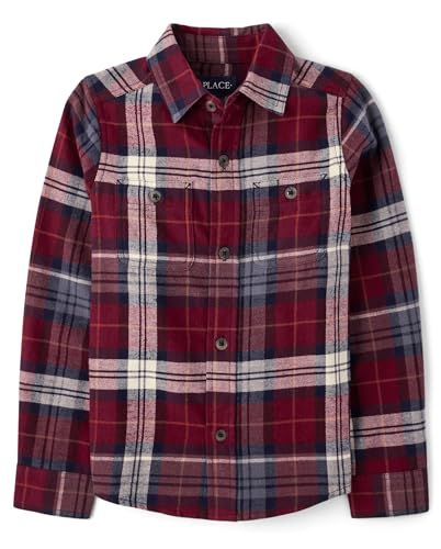 Image of The Children's Place Boys Long Sleeve Plaid Flannel Button Up Shirt