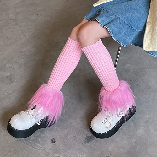 Image of Suxgumoe Women's Leg Warmers, Y2K Knit Knee High Socks, Faux Fur Fuzzy Long Winter Boot Cuffs Cover
