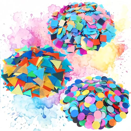 Feifeiya 9000 Pcs Bleeding Tissue Paper 1 Inch Squares Round and Triangle Watercolor Bleeding Paper for Art Wet Strength Tissue for DIY Projects Scrapbooking Greeting Cards 20 Assorted Colors