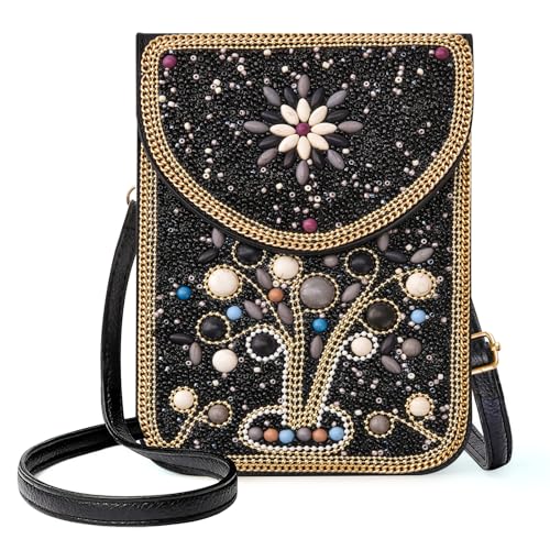 Image of Small Beaded Crossbody Bag for Women, Boho Cell Phone Shoulder Purse Wallet with Handcrafted Colorful Beads