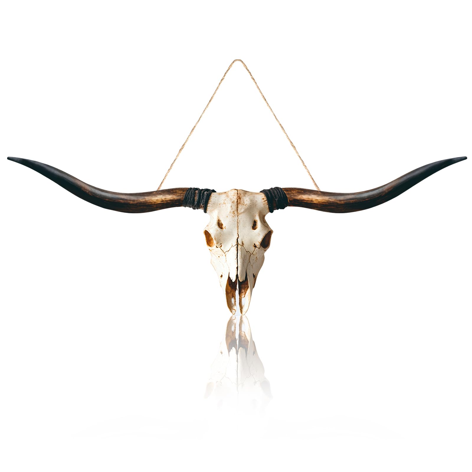 GlikCeil Longhorn Skull Wall Decor Wooden Long Horn Cow Door Sign Large Farmhouse Decor Realistic Style Wooden Cow for Front Door Porch Wall