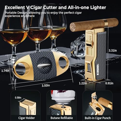 Set de Encendedor y Cortador Kirenp con Llama Quad Jet miniatura 4
