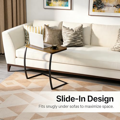 SRIWATANA Side Table, End Table, Vintage C-Shaped Couch Table for Sofa Laptop Coffee Snack, Walnut by SRIWATANA - Image 3