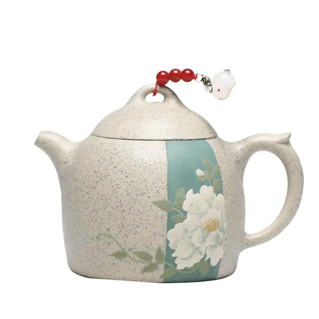 TYUHDUYUR 180ml Chinese Clay Teapot Authentic Handmade Mud-Painted Peony Pattern Tea Pot Kettle Artists Tea Set (Beige 11.9 * 8.5 * 4.8cm)
