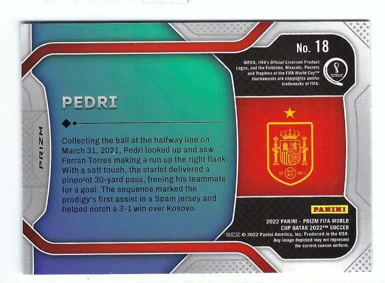 Miniatura 2 de PEDRI 2022 Panini Prizm FIFA World Cup Qatar 2022 New Era #18 SILVER PRIZM PARALLEL Soccer Card Spain FC Barcelona