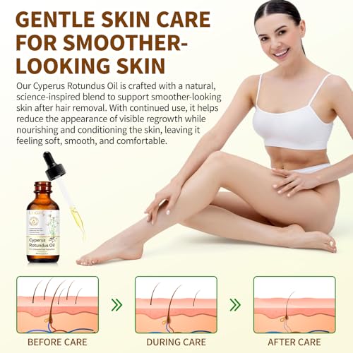 Image of Uocasi Cyperus Rotundus Oil - 3Pack, Premium Cypress Oil for Hair Removal - Natural Inhibitor to Reduce Unwanted Hair Growth, Soothes Skin & Minimizes Pores, All Skin Types, 6.06 Fl Oz