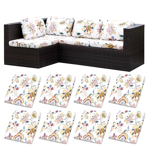 Image of BIETYONE 8Pcs Stretch Patio Cushion Covers,Outdoor Couch Covers Replacement,Outdoor Couch & Sofa Slipcovers,for Patio Furniture Cushion Covers,Washable Reusable Furniture Protector (Vivid, Cover Only)