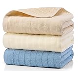 HomeFirst バスタオル 3枚セット ホテル仕様 ふわふわ 綿100% 耐久性 厚手 毛羽落ち少ない 柔らかな肌触り 吸水 速乾 家庭、ホテル、スポーツなどに最適 無地 3色 70ｘ140cm カーキ ブルー ベージュ