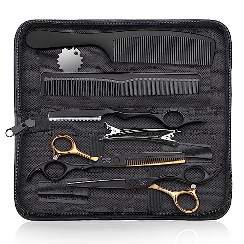 JASON Tijeras Profesional para Peluquería - Cabello y Effiliation 6.5 para Peluqueros/Principiantes, Oro Negro