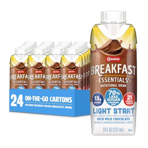 Carnation Breakfast Essentials Light Start Nutritional Drink, 13g Protein Ready-to-Drink, 70% Less...