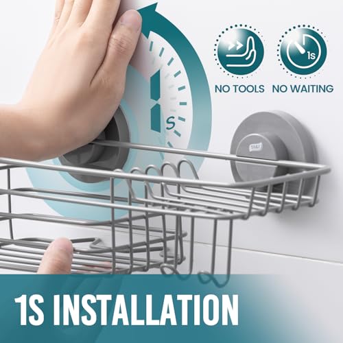 Image of TAILI Shower Caddy Suction Cup with Hooks with Hooks, Grey Shower Holder