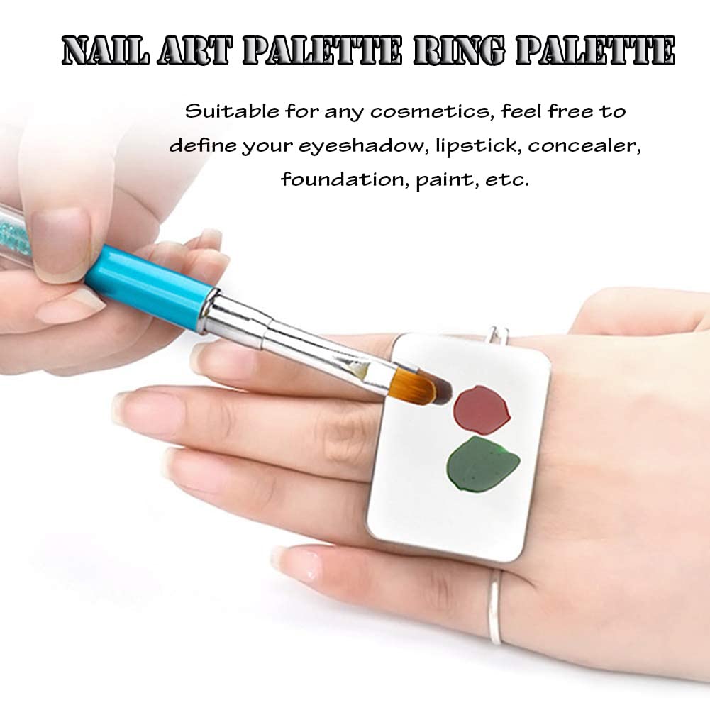 2 piezas de paleta cuadrada de acero inoxidable, mini anillo, paleta de maquillaje, herramientas de pintura de desenfoque de uñas, arte de uñas, se puede utilizar para sombra de ojos, mezcla de 4