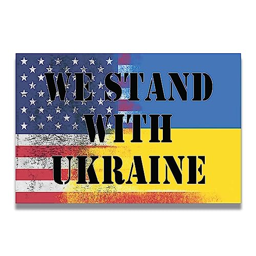 Image of Magnet Me Up We Stand with Ukraine Ukrainian American Distressed Blended Flag Magnet Decal, 4x6 inches, Heavy Duty Automotive Magnet for Car Truck SUV