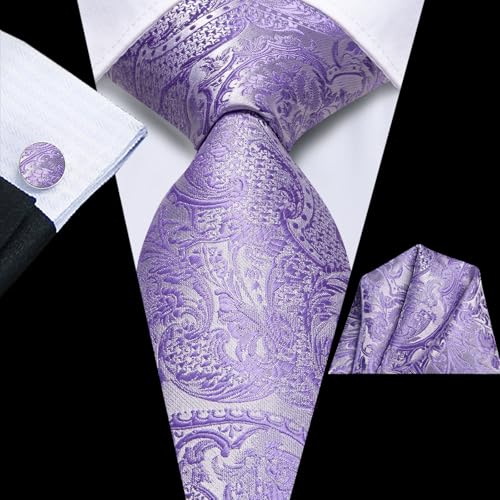 Image of Hi-Tie Mens Paisley Floral Striped Ties Set Silk Necktie and Lapel Pin for Men Pocket Square Cufflinks Set Business Wedding