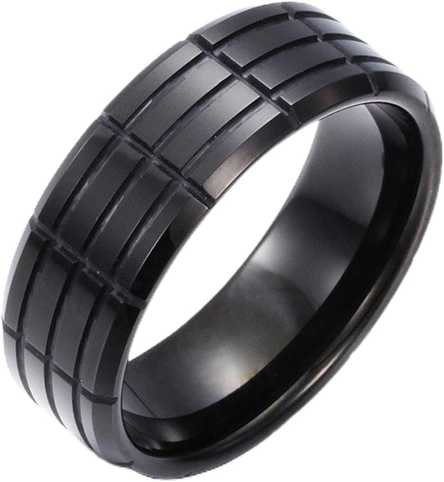 DOLAA 8mm Black Vintage Tungsten Carbide Carbon Fiber Ring For Men's Rings