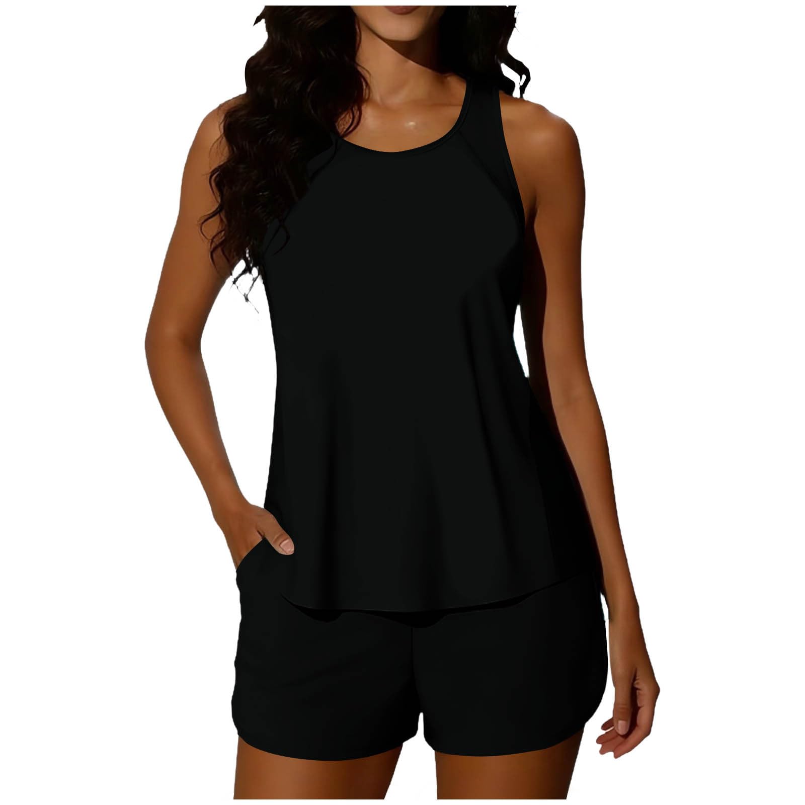 RLEHJN Tankini Damen Bauchweg,Zweiteilig Badeanzug Elegant Tanktop Swimsuits Bademode High Waist Schwimmanzug mit Badeshorts Badeanzüge Weiche Bequeme Swimwear Outdoor Sport Badebekleidung