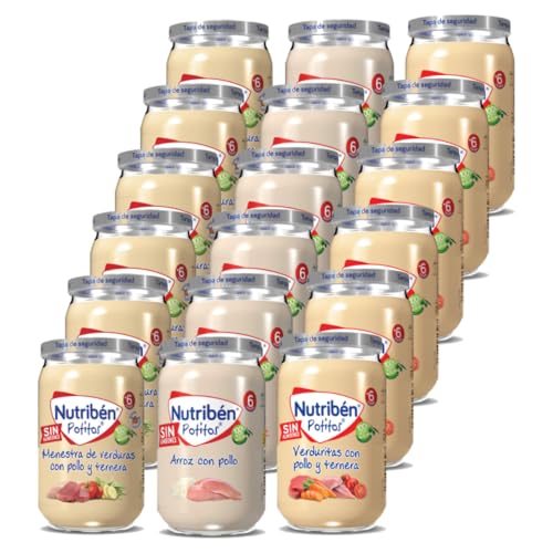 Nutribén Pack de 18 Menestra de Verduras con Pollo y Ternera| Pollo con Arroz | Verduras con Pollo y Ternera | Sin Azúcares Añadidos - Sin Gluten, Huevo, Leche - Desde los 6 Meses - 18 x 235gr