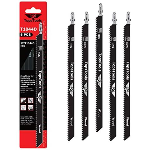 5 x TopsTools JSTT1044D T1044D 10" (250mm) Long Clean and Fast Cuts Wood Cutting Jigsaw Blades Compatible with Bosch, Dewalt, Makita, Milwaukee and many more Cover
