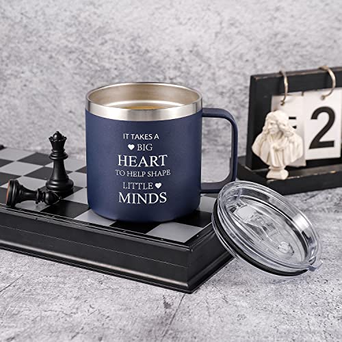 It Takes A Big Heart To Help Shape Little Minds Teacher Appreciation Gifts Stainless Steel Coffee Mug Cup With Handle, 14 Oz Double Wall Vacuum Insulated Tumbler With Lid Christmas Gift For Teacher #TOP3
