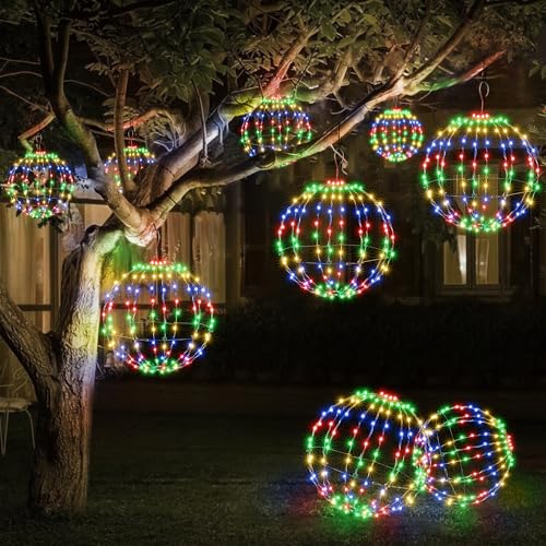 Joomer Battery Operated Christmas Ball Lights 2Pack, 13IN & 11IN Foldable Metal Sphere Lights, Waterproof 8 Lighting Modes with Timer Function, Hanging Light for Christmas Decorations (Multicolor) by Joomer - Image 2
