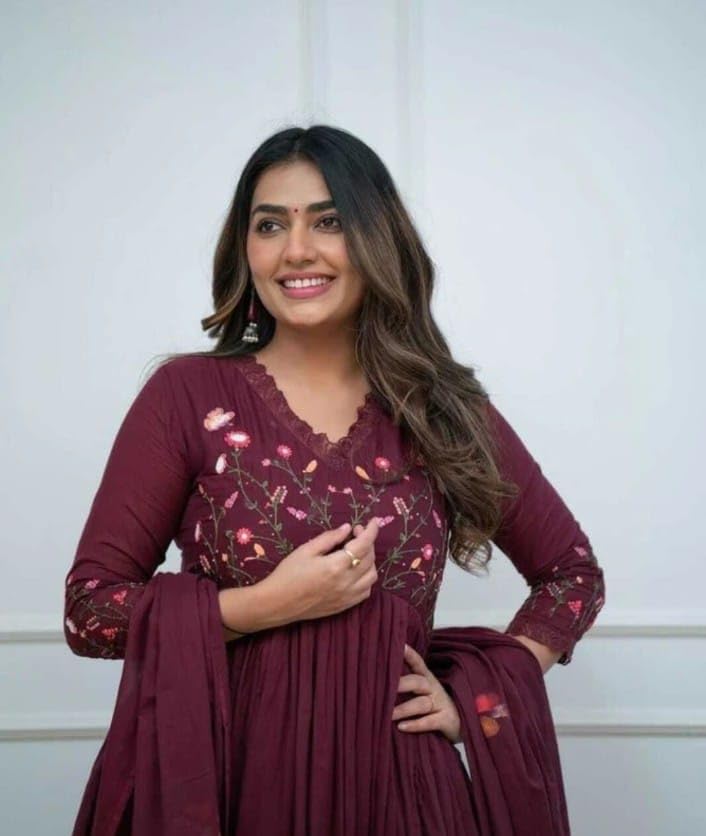 Image of KANCHAN TRADERS Women's Cotton Round Neck 3 /4 Sleeve Chikankari Embroidered Printed Kurta Palazzo with Dupatta Set