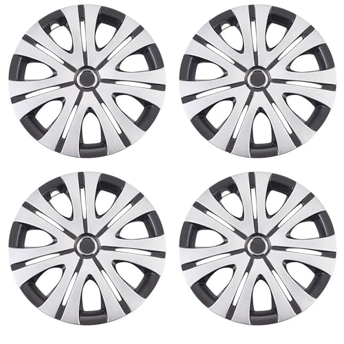 Image of Smoke Matte Silver with Black Car Vehicle Chrome Wheel Rim Skin Cover 15 inch Automotive Hubcap Wheel Cover Replacement Hubcaps Rim Protection Accessories Set of 4, 15 inch